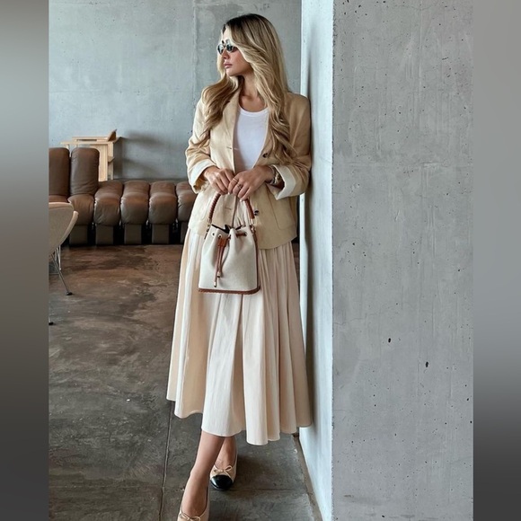 Zara 100% Linen Blazer Jacket Coat Beige Cream Neutral ZW Collection lined S NWT - Picture 6 of 16